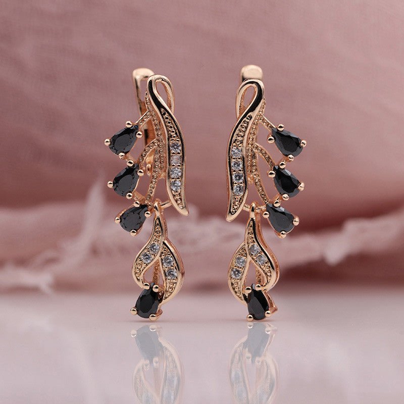 Rose Gold Multicolor Water Drop Natural Zircon Blue Crystal Earrings-Jewearrings