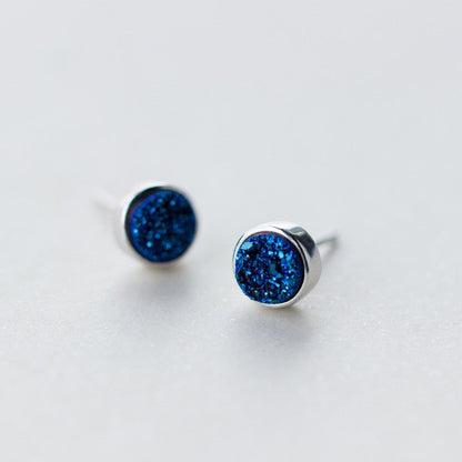 Round Blue Crystal Stud Earrings-Jewearrings