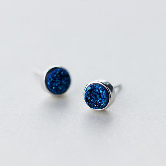 Round Blue Crystal Stud Earrings-Jewearrings