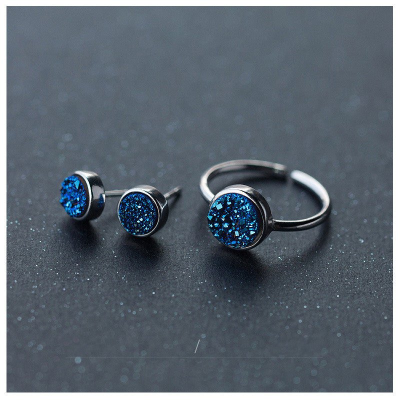 Round Blue Crystal Stud Earrings-Jewearrings