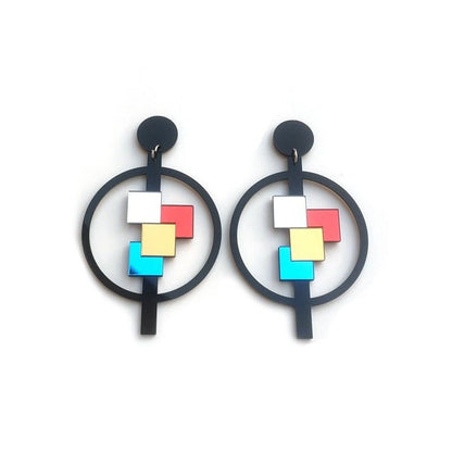 Round Color Mirror Acrylic Earrings-Jewearrings