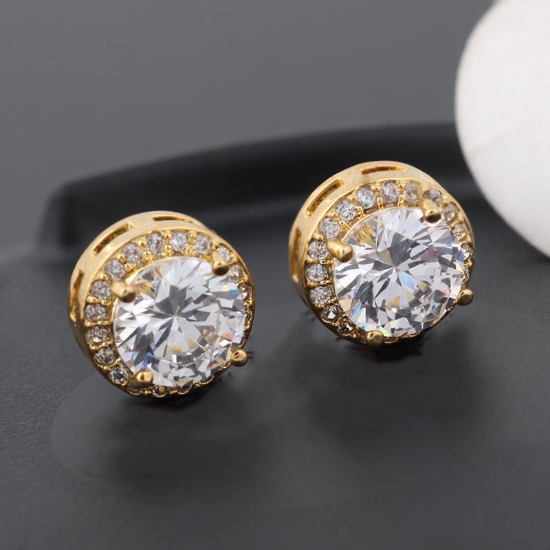 Round Sapphire Blue Red Stud Earrings AAA Zircon Inlaid Jewelry-Jewearrings