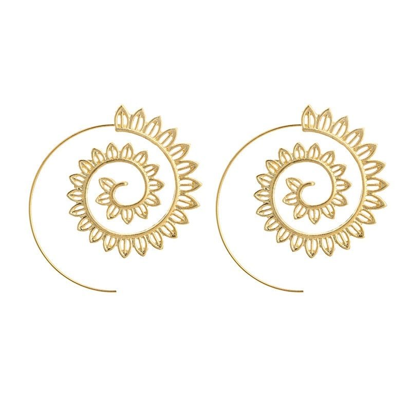 Round Spiral Earrings For Women Gold Color Big Exaggerated Gear Earrings-Jewearrings