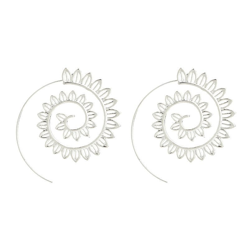 Round Spiral Earrings For Women Gold Color Big Exaggerated Gear Earrings-Jewearrings