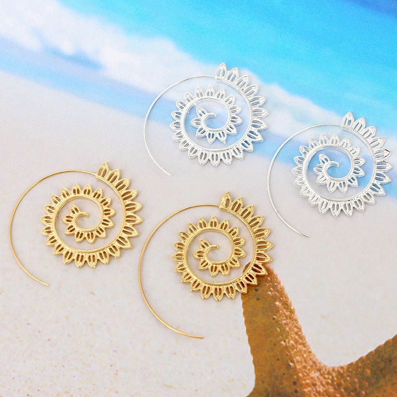 Round Spiral Earrings For Women Gold Color Big Exaggerated Gear Earrings-Jewearrings