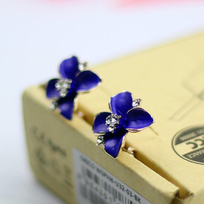 Royal Blue Three-Dimensional Frosted Inlaid Hao Stone Camellia Earrings-Jewearrings