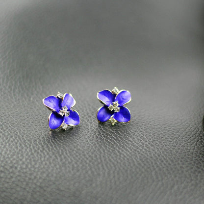 Royal Blue Three-Dimensional Frosted Inlaid Hao Stone Camellia Earrings-Jewearrings