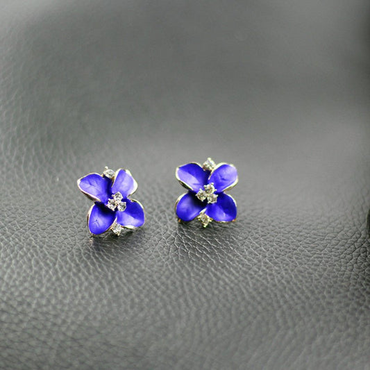 Royal Blue Three-Dimensional Frosted Inlaid Hao Stone Camellia Earrings-Jewearrings