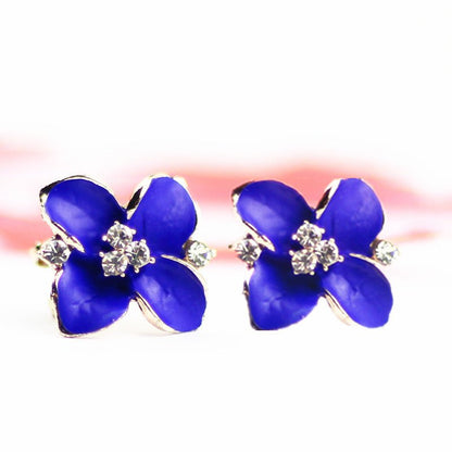 Royal Blue Three-Dimensional Frosted Inlaid Hao Stone Camellia Earrings-Jewearrings