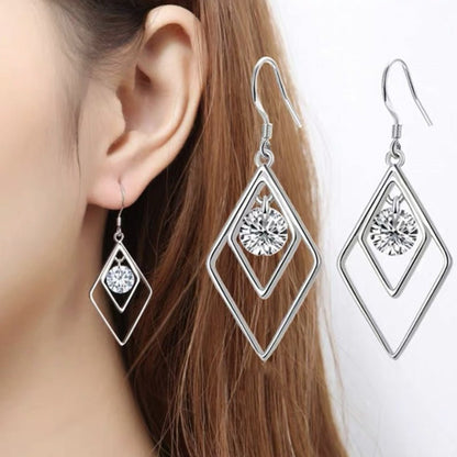 S925 Geometric Female Thin Sterling Silver Long Earrings-Jewearrings