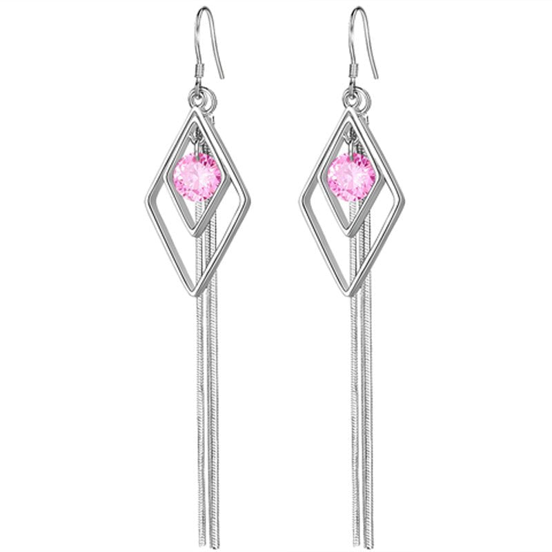 S925 Geometric Female Thin Sterling Silver Long Earrings-Jewearrings