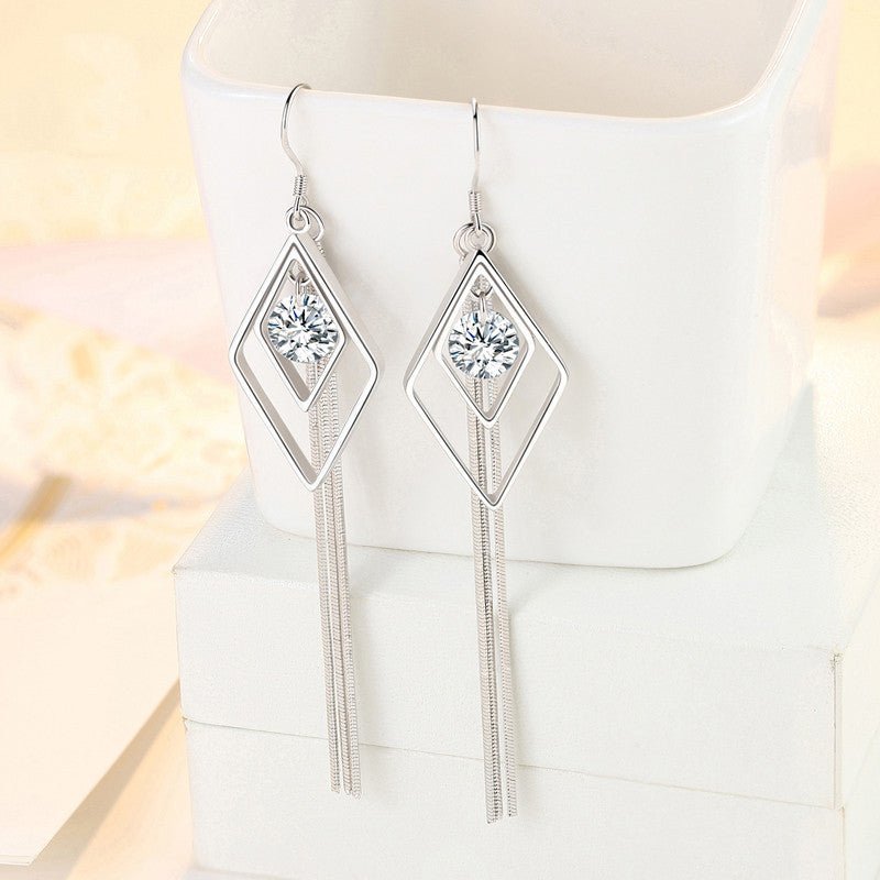 S925 Geometric Female Thin Sterling Silver Long Earrings-Jewearrings