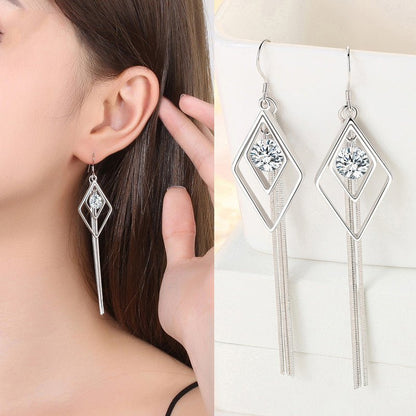 S925 Geometric Female Thin Sterling Silver Long Earrings-Jewearrings