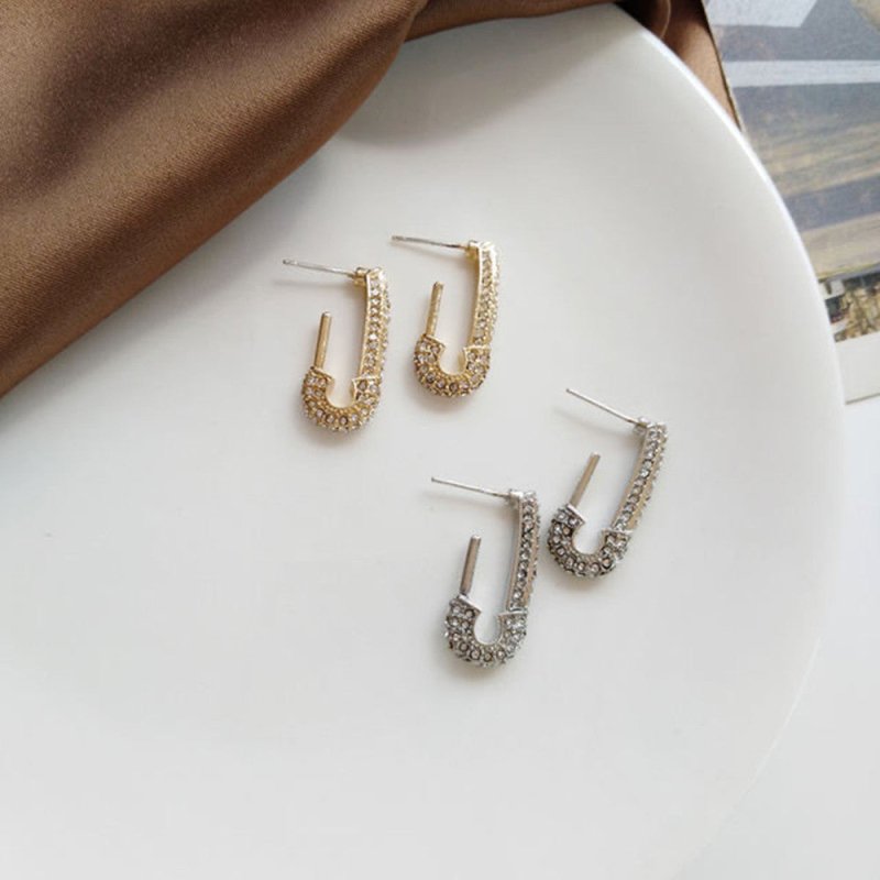 S925 Paper Clip Full Diamond Earrings Women-Jewearrings