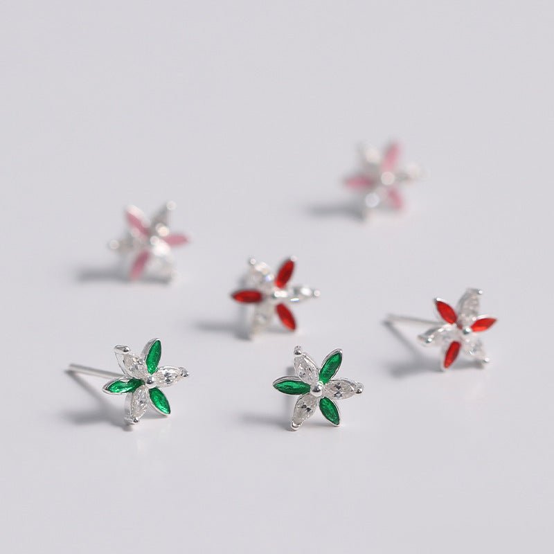 S925 Silver Accessories Two-color Flower Stud Earrings-Jewearrings