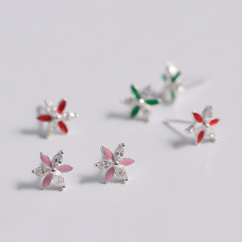 S925 Silver Accessories Two-color Flower Stud Earrings-Jewearrings