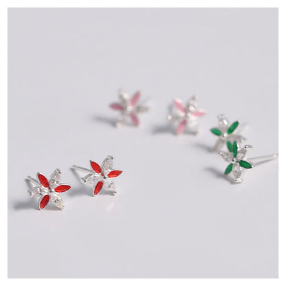 S925 Silver Accessories Two-color Flower Stud Earrings-Jewearrings