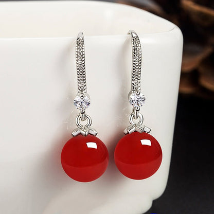 S925 Silver Agate Earrings Long Female Wax Earrings Anti Allergy-Jewearrings