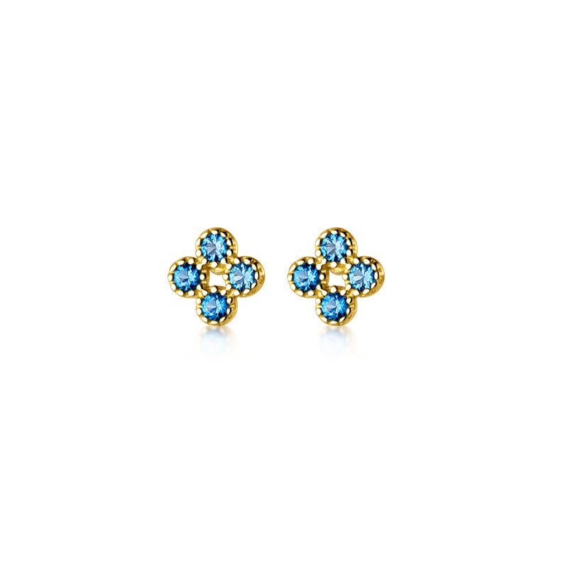 S925 Silver Blue Diamond Four Petal Flower Earrings-Jewearrings