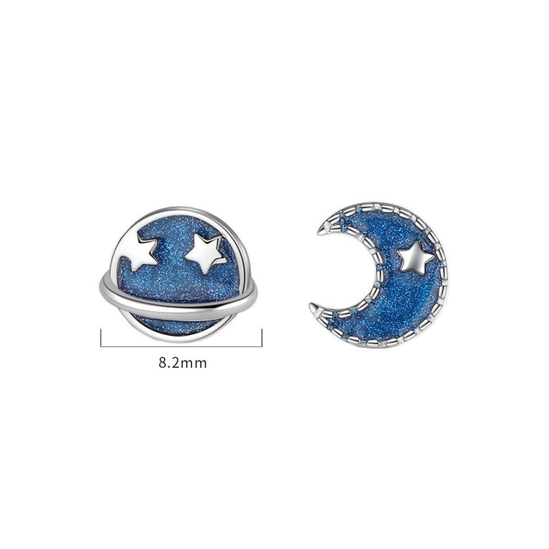 S925 Silver Blue Planet Moon Stud Earrings-Jewearrings