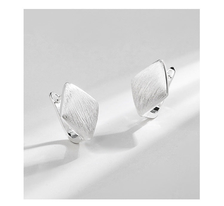 S925 Silver Brushed Diamond Clip Earrings-Jewearrings