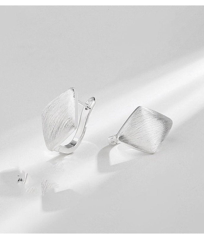 S925 Silver Brushed Diamond Clip Earrings-Jewearrings