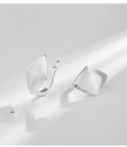 S925 Silver Brushed Diamond Clip Earrings-Jewearrings