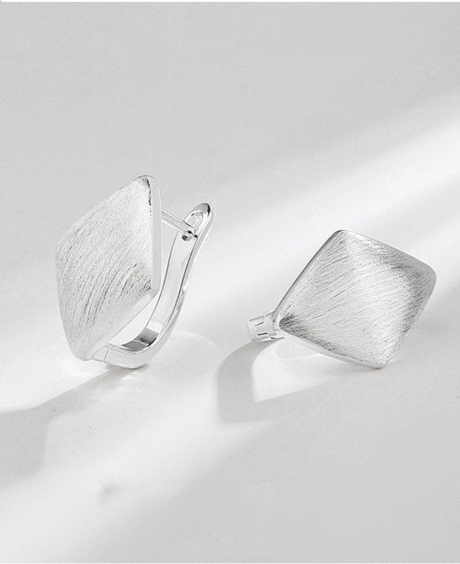 S925 Silver Brushed Diamond Clip Earrings-Jewearrings