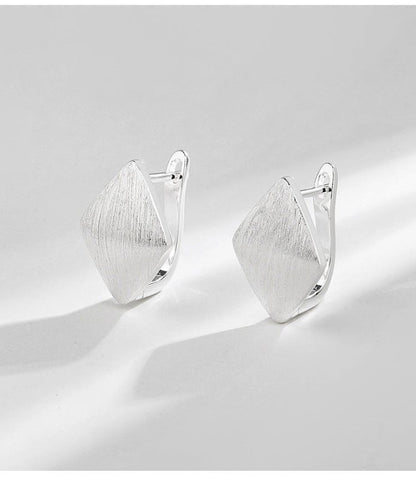 S925 Silver Brushed Diamond Clip Earrings-Jewearrings