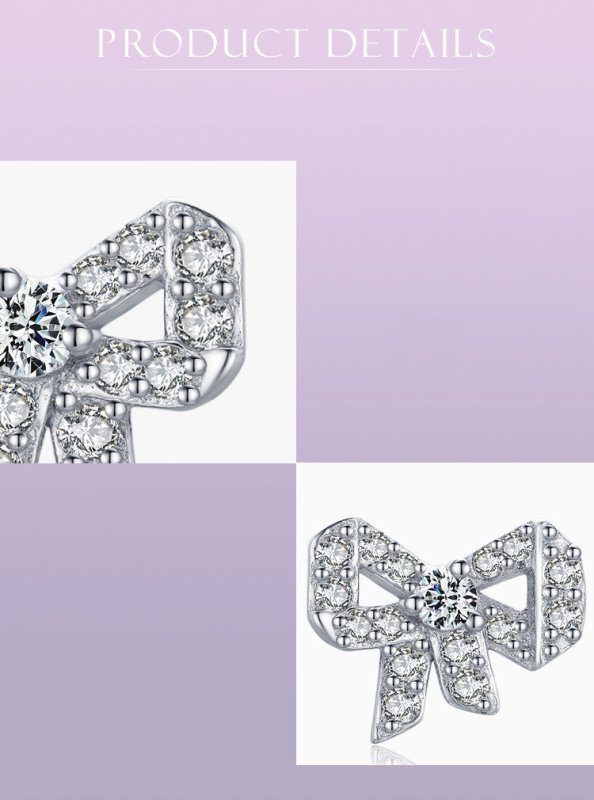 S925 Silver Diamond Bow Stud Earrings-Jewearrings