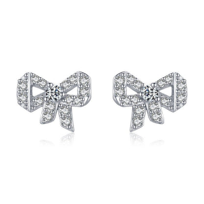 S925 Silver Diamond Bow Stud Earrings-Jewearrings