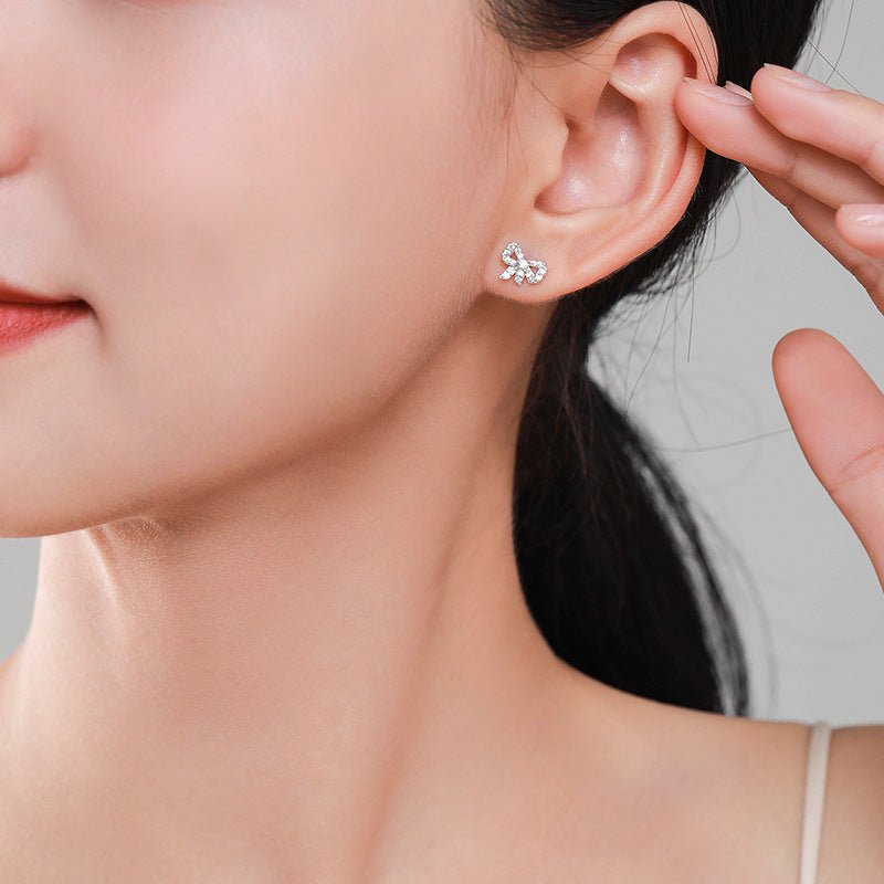 S925 Silver Diamond Bow Stud Earrings-Jewearrings