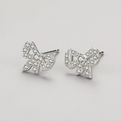 S925 Silver Diamond Bow Stud Earrings-Jewearrings