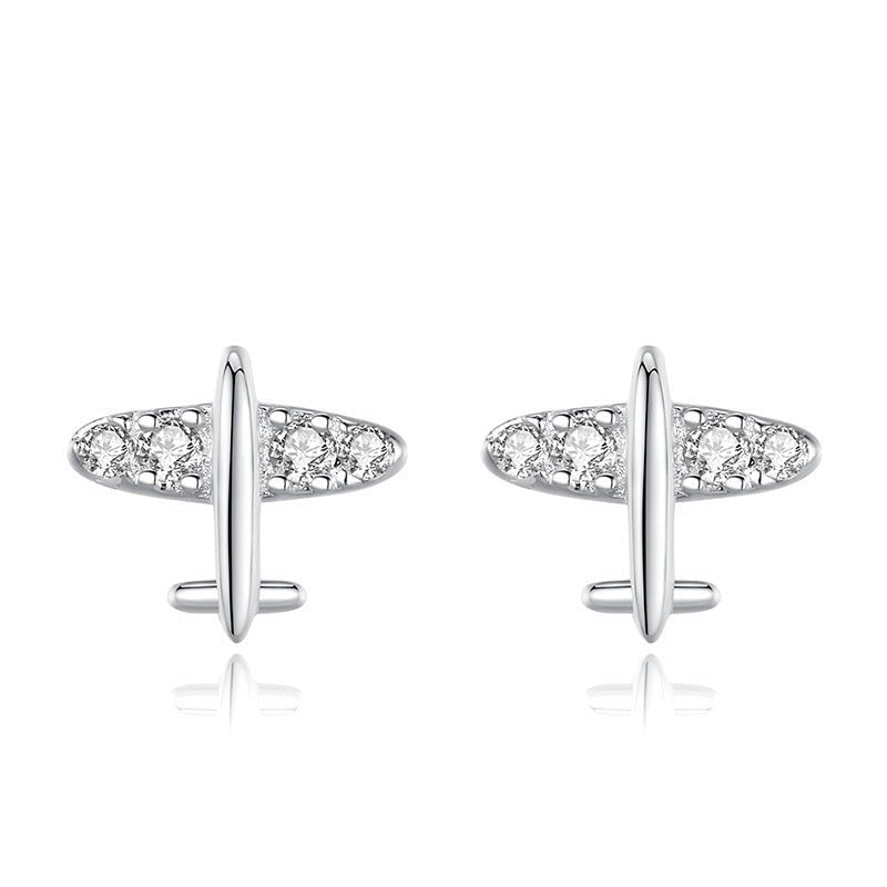 S925 Silver Diamond Small Airplane Stud Earrings-Jewearrings