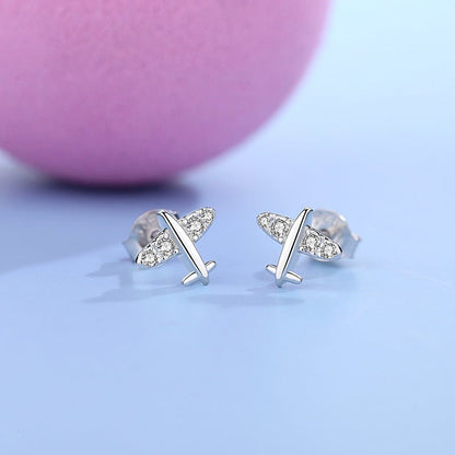 S925 Silver Diamond Small Airplane Stud Earrings-Jewearrings