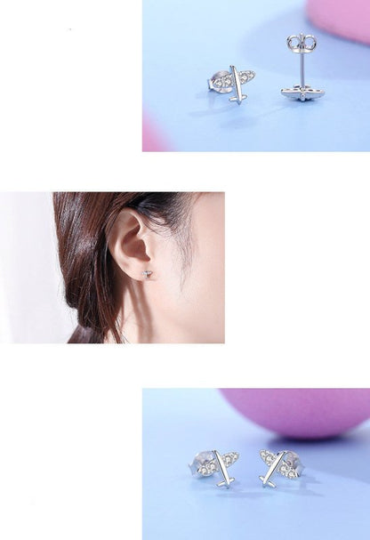 S925 Silver Diamond Small Airplane Stud Earrings-Jewearrings