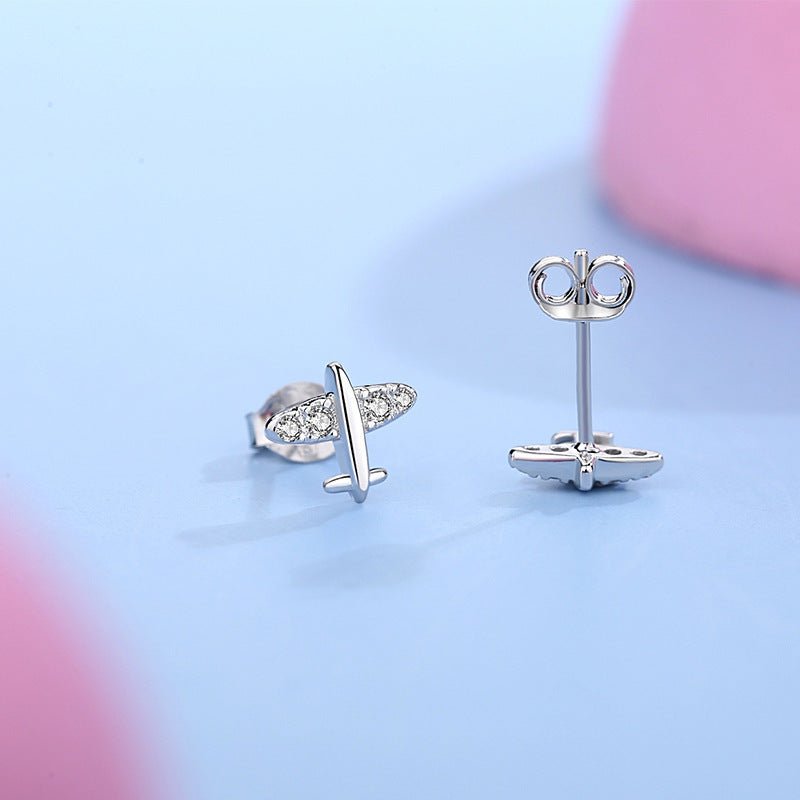 S925 Silver Diamond Small Airplane Stud Earrings-Jewearrings