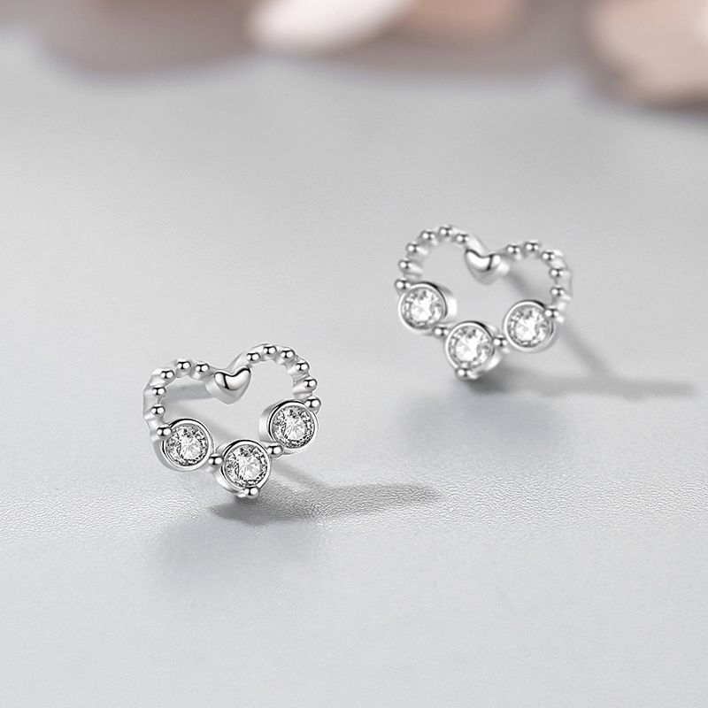 S925 Silver Diamond Small Love Stud Earrings-Jewearrings