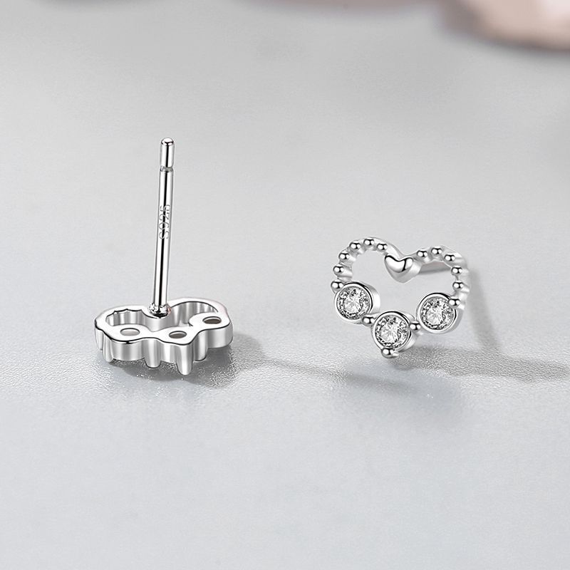 S925 Silver Diamond Small Love Stud Earrings-Jewearrings