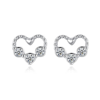 S925 Silver Diamond Small Love Stud Earrings-Jewearrings