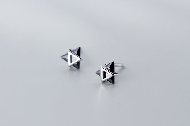 S925 Silver Earrings Female Japanese Style Diamond-studded Triangle Personality Cute Geometric Ear Jewelry-Jewearrings