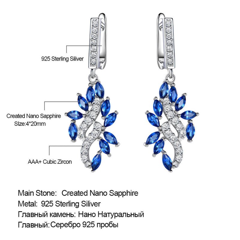 S925 Silver Earrings Micro-set Zircon Leaf Sapphire Pendant Earrings Long Earrings-Jewearrings