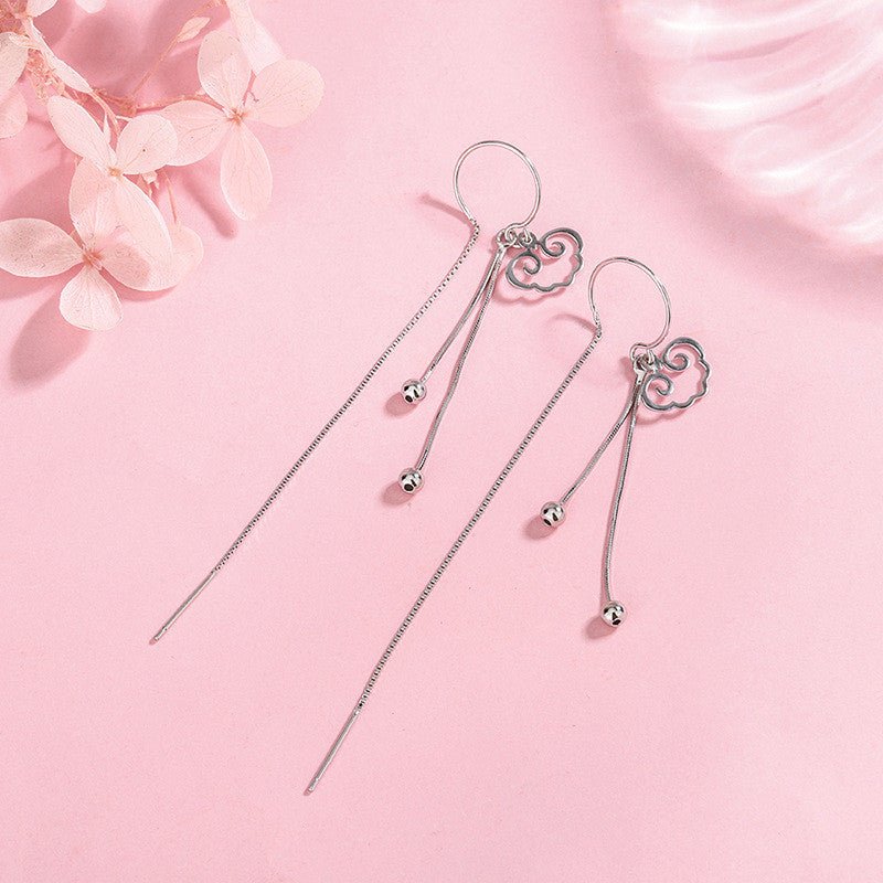 S925 Silver Earrings Women Long Tassel Style Thin Face Earrings-Jewearrings