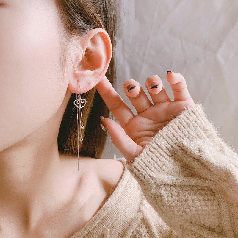 S925 Silver Earrings Women Long Tassel Style Thin Face Earrings-Jewearrings