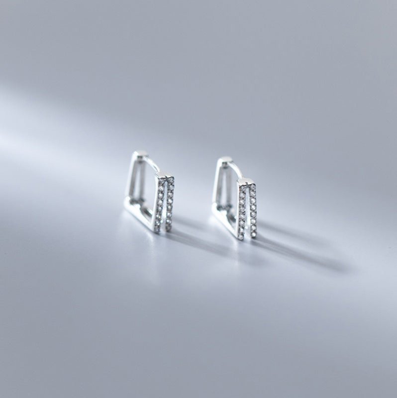 S925 Silver Female Sensual Square Diamond Hollow Simple Earrings-Jewearrings