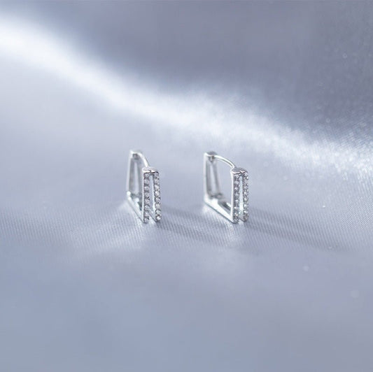 S925 Silver Female Sensual Square Diamond Hollow Simple Earrings-Jewearrings