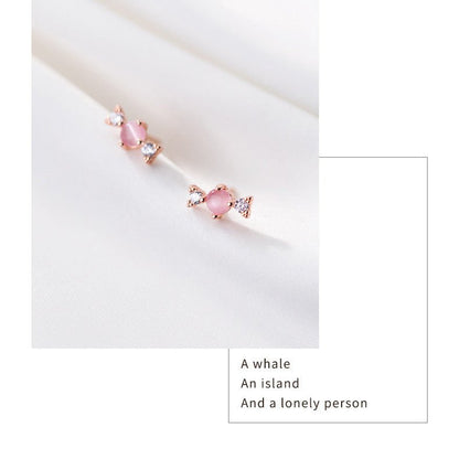 S925 silver forest sweet diamond-studded synthetic pink crystal candy earrings-Jewearrings