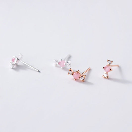 S925 silver forest sweet diamond-studded synthetic pink crystal candy earrings-Jewearrings