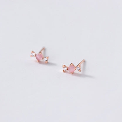 S925 silver forest sweet diamond-studded synthetic pink crystal candy earrings-Jewearrings