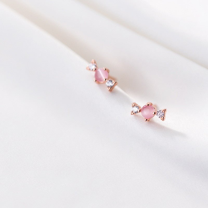 S925 silver forest sweet diamond-studded synthetic pink crystal candy earrings-Jewearrings